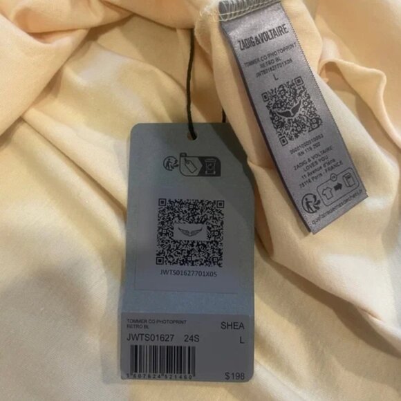 Zadig Voltaire Tommer Beaded Zaddicted Top Womens Yellow Cotton T-shirt Strass - Picture 6 of 7